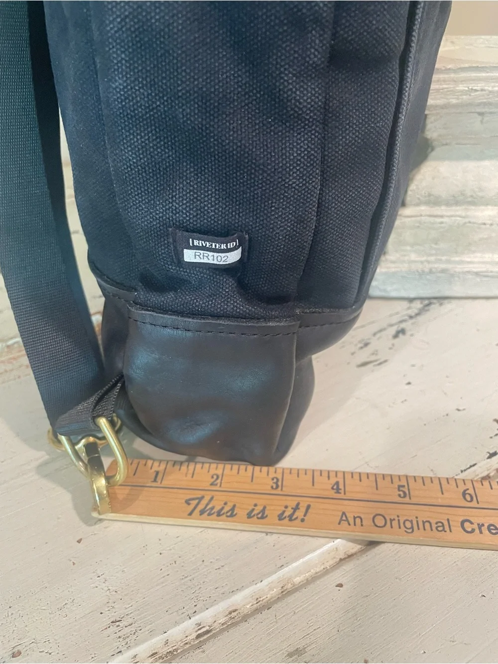 R. Riveter Navy and Black Canvas Leather-Trim Backpack
